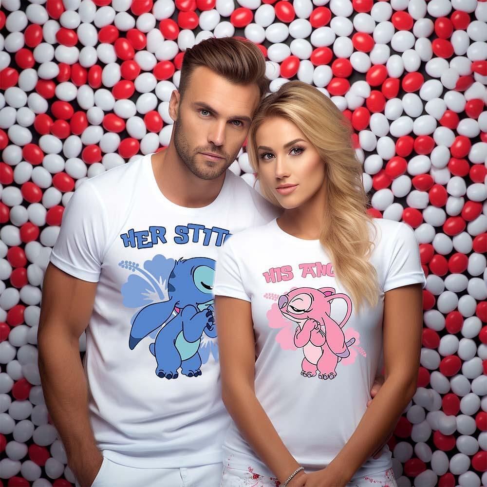 Два броя тениски в различни цветове за Мъж и Жена Stitch Angel