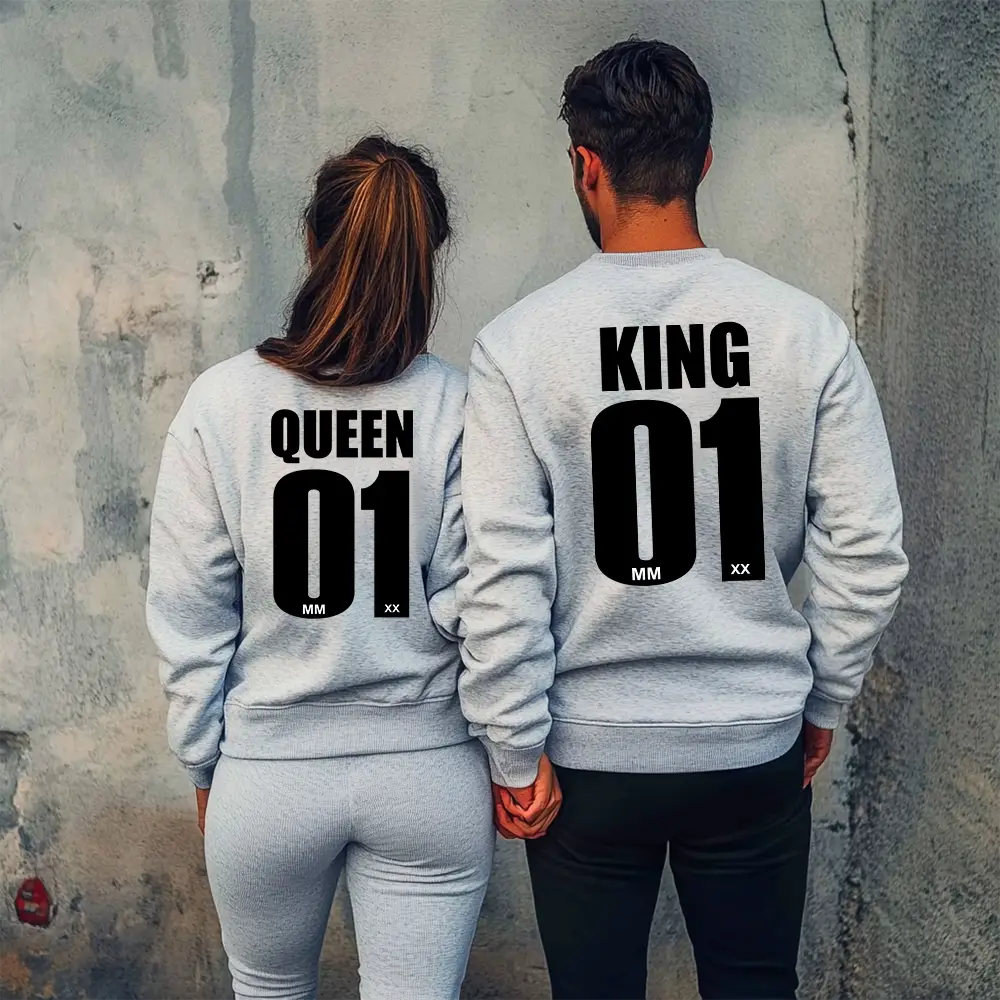 Унисекс Сиви Ватирани Блузи за Двойки King / Queen 01