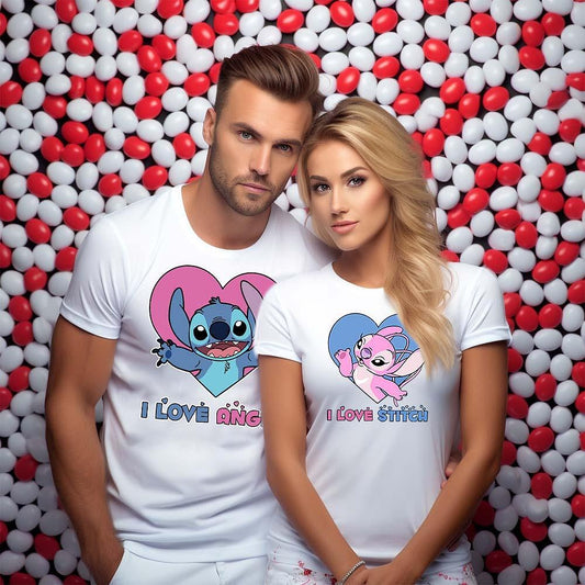 Два броя тениски в различни цветове за Мъж и Жена Stitch Angel 2