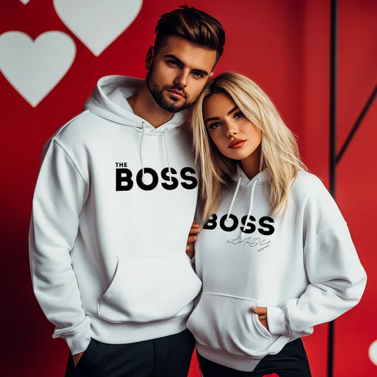 УНИСЕКС Суичъри за двойки The Boss/The Boss Lady Бял