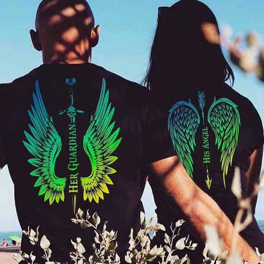 Тениски за двойки Angel and Guardian Black