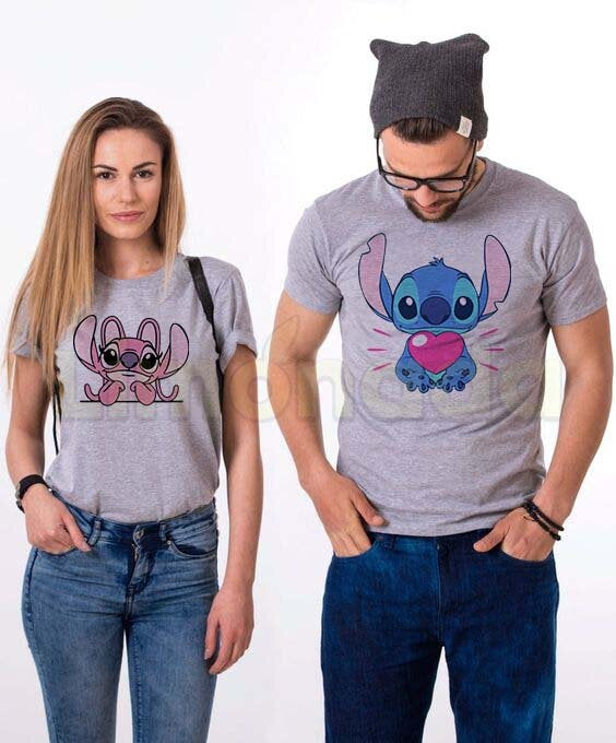 Тениски за двойки Stitch and Angel