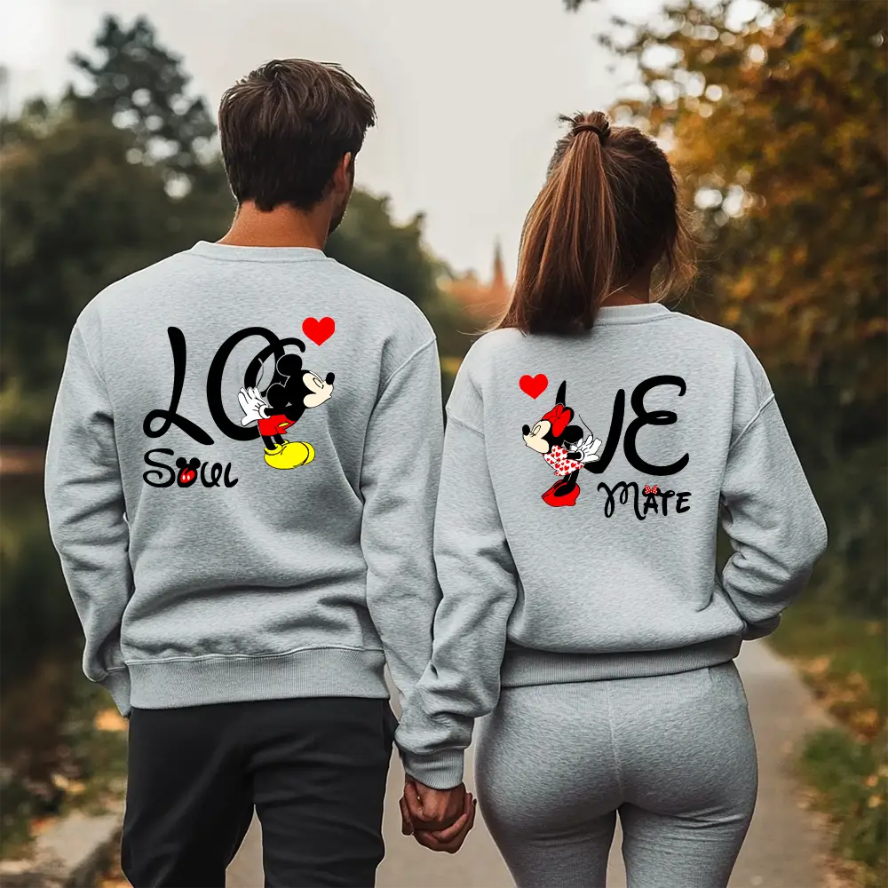 Унисекс Сиви Ватирани Блузи за Двойки Soul Mate